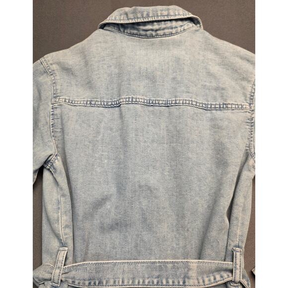 H&M Women Medium Shirt Dress Blue Jean Denim Belt Pearl Snap Long Sleeve‎ - Picture 7 of 7
